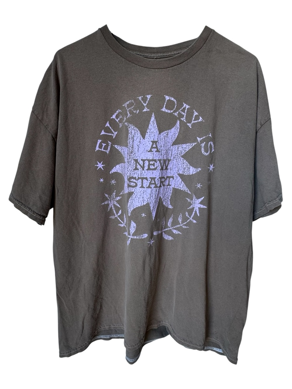 Everyday is a New Start Distressed OS Oversized PacSun Charcoal Gray T-Shirt